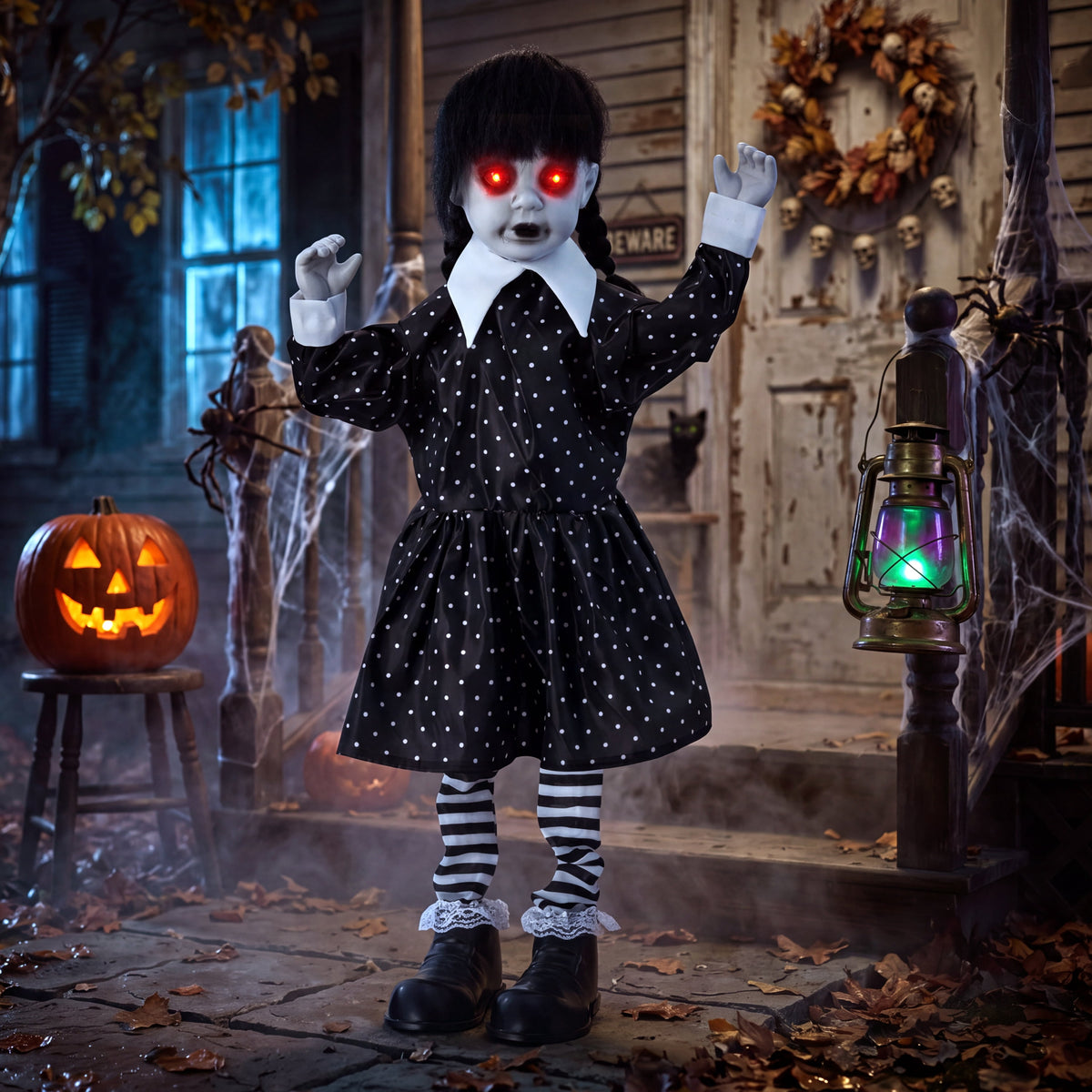 Joyfy Halloween Decorations Outdoor, 72"(6ft) Light Up Animated Scary Decorations Pumpkin Ghost with Sound Activation,Animatronics Pumpkin Decorations for Haunted House Prop Yard Decor