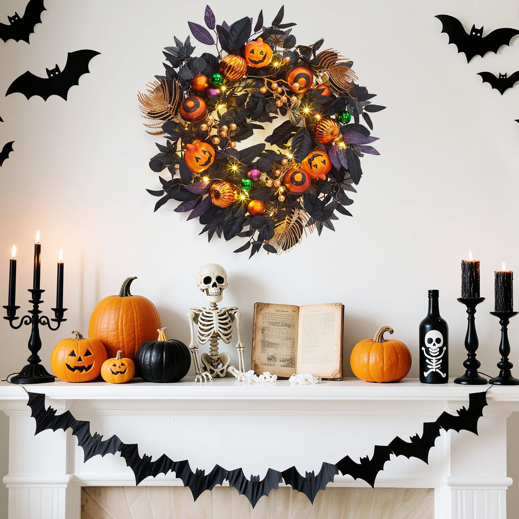 Garvee Halloween Wreath for Front Door, 18 Inch/20 Inch Fall Wreath for Indoor Outdoor Wall Window Porch Patio Garden Farmhouse Home Party Prom Decoration