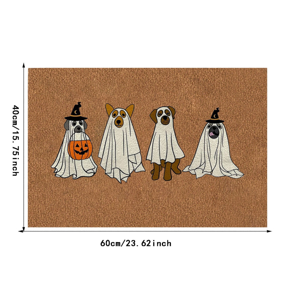 Olilia Halloween Ghost Dog Rug Dog Doormat, Gift for Dog Lovers, Housewarming Gift, Printed Polyester Doormat for Indoor and Outdoor Entryway Floors, Size 15.7x23.6 Inch.