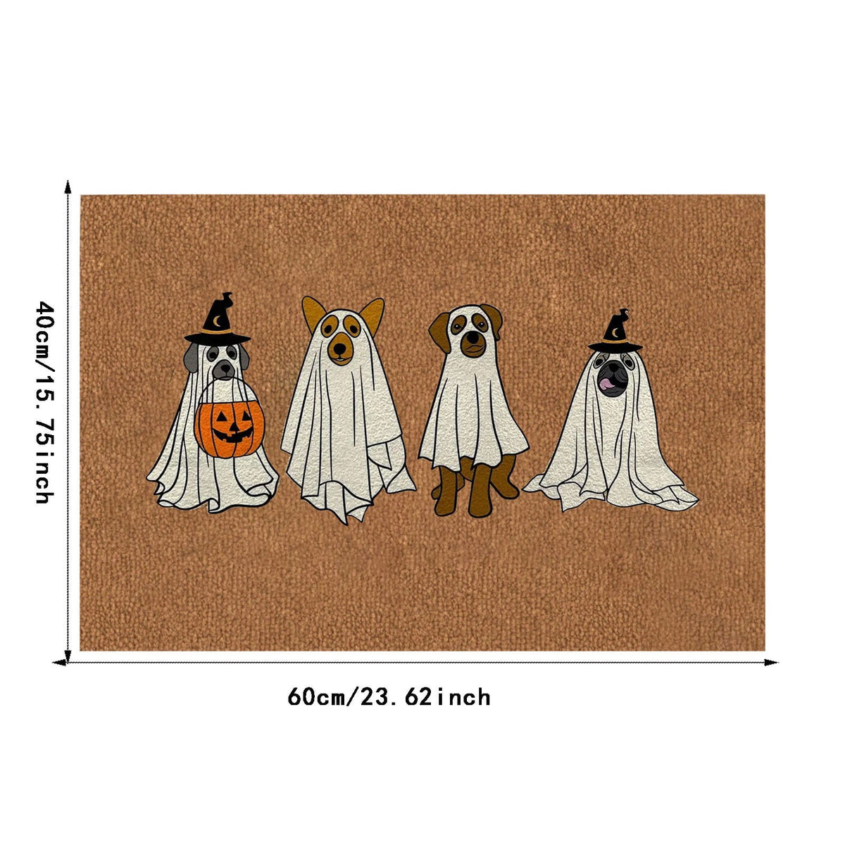 Olilia Halloween Ghost Dog Rug Dog Doormat, Gift for Dog Lovers, Housewarming Gift, Printed Polyester Doormat for Indoor and Outdoor Entryway Floors, Size 15.7x23.6 Inch.