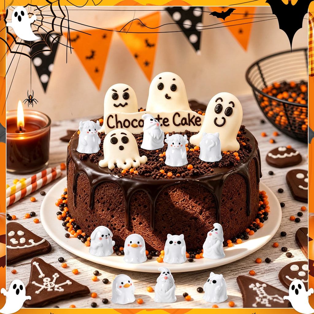 sixwipe 50 Pcs Mini Resin Ghosts, Small Ghost Figurines, Halloween Decorations for Spooky Tiered Tray Decor, Vase Filler, Home Tabletop Shelf Centerpieces, Party Favors Gift