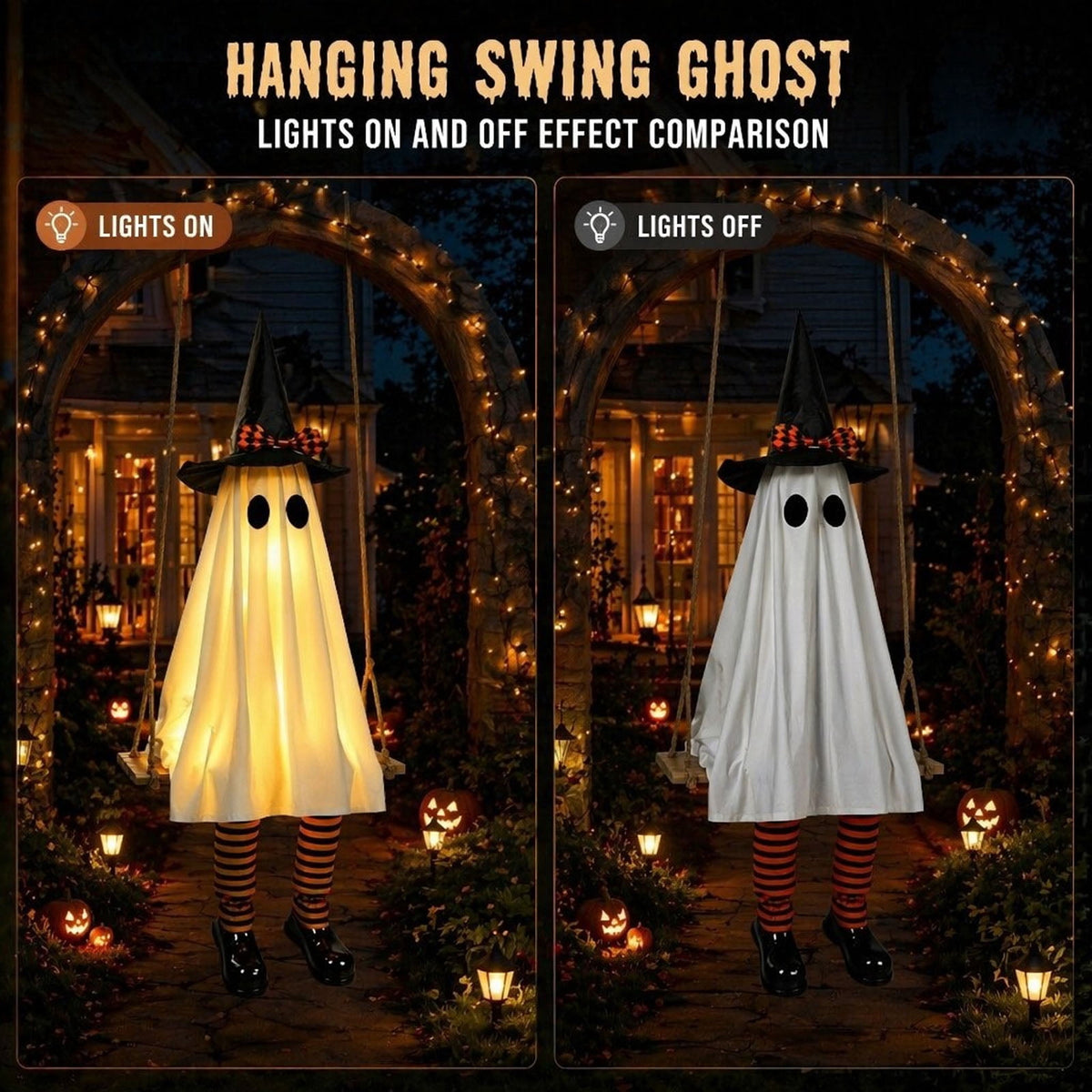 Light Up 2.1 Ft Ghost Walking Dog 2 Pcs, Halloween Ghost Decoration, Adjustable Standing Porch Yard Lawn Decor, Modern Farmhouse Halloween Yard Decor (A)