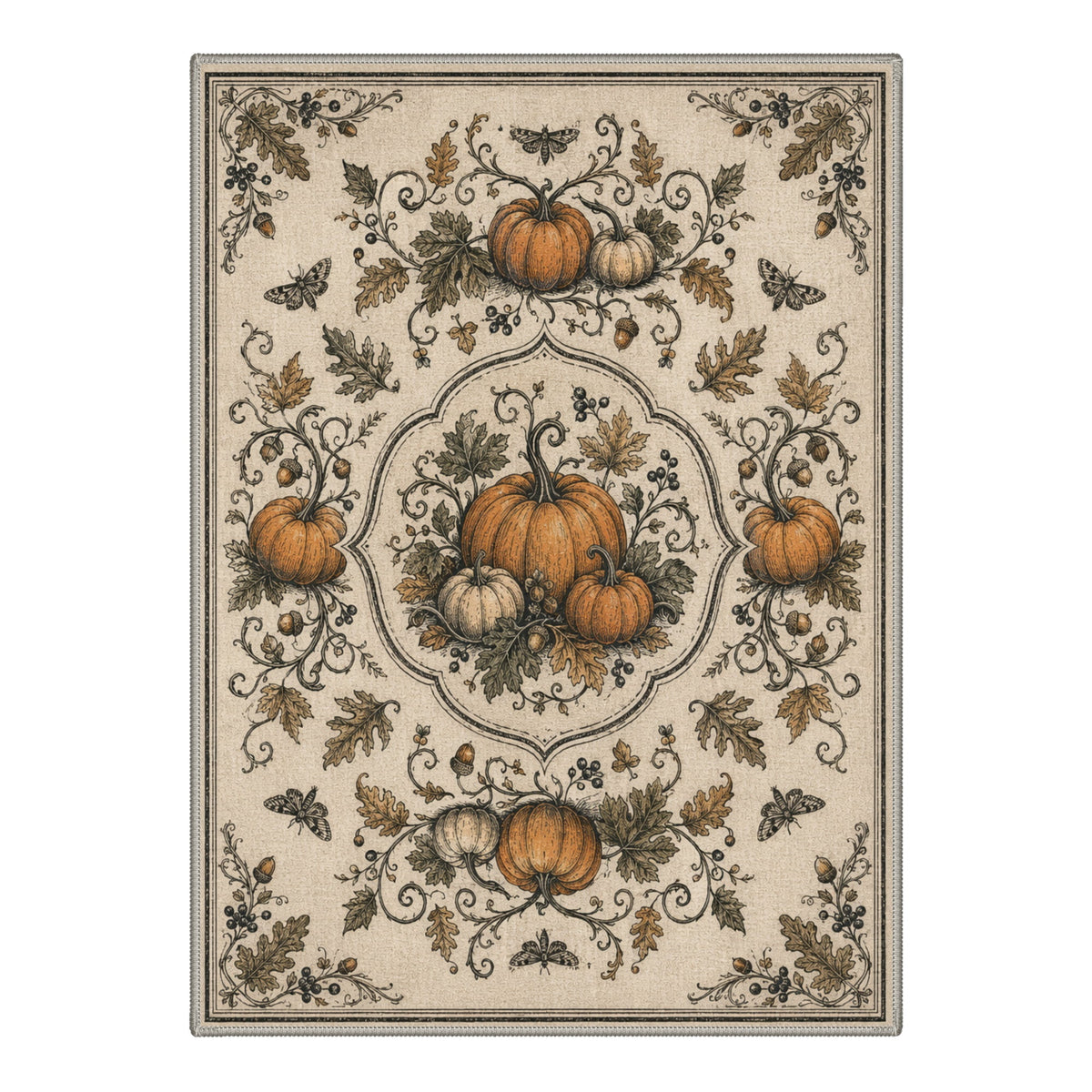 GENIMO 5'x7' Halloween Area Rug for Living Room, Washable Non Slip Soft Vintage Pumpkin Indoor Rug for Bedroom Dining Room Home Office, Antique Moss