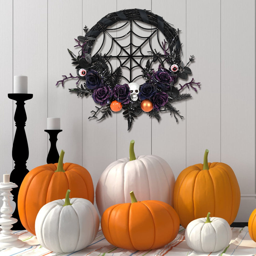 YIKA Halloween Decoration Halloween Ghost Festival Purple Simulation Skull Pumpkin Horror Scene Decoration Wreath F3Halloween Yard Decor
