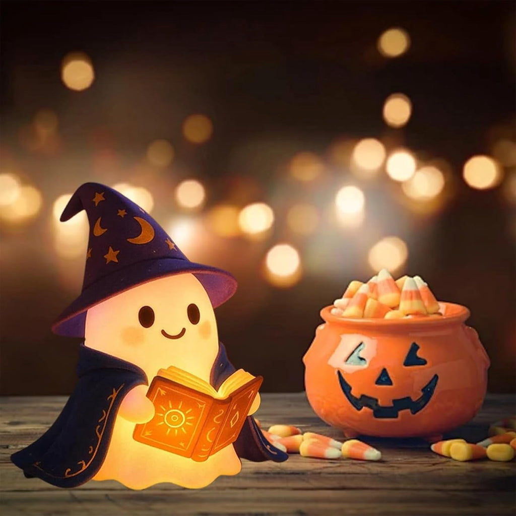 Halloween Ghost Night Light, Cute Ghost Playing The Guitar Lamp, Ghost Warm Lighted Figurine Lamps for Party Bedroom Study Room Home Dorm, Halloween Decor Indoor