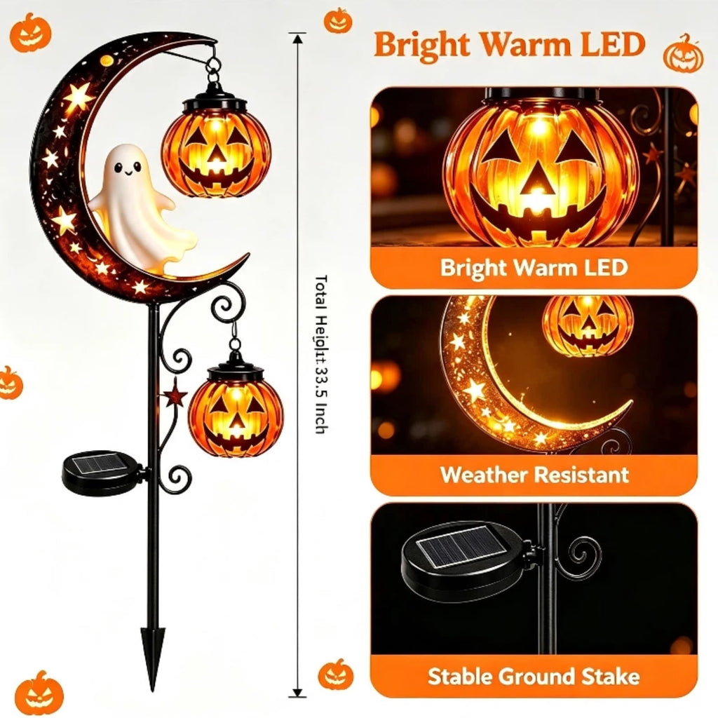 Halloween Solar Garden Stake Light,Metal Hanging Pumpkin Lantern Waterproof for Yard Lawn Proch