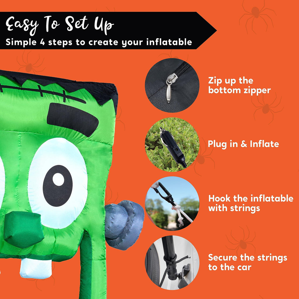 Joyfy 3.6 ft Animated Halloween Inflatable Dinosaur Decoration,Trunk or Treat Car Decorations Kit Dinosaur with Built-in LED Light for Halloween Party Indoor,Outdoor,Yard,Garden Decor