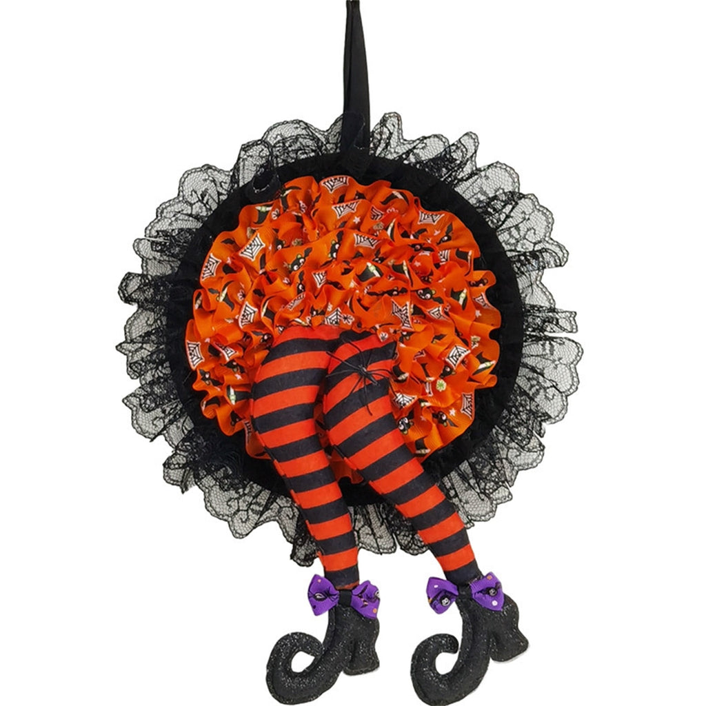 EGNMCR Wreaths for Front Door Witch's Leg Halloween Wreath-Halloween Front Door Decoration Lace Spider Wreath Halloween Decorations - Fall Savings