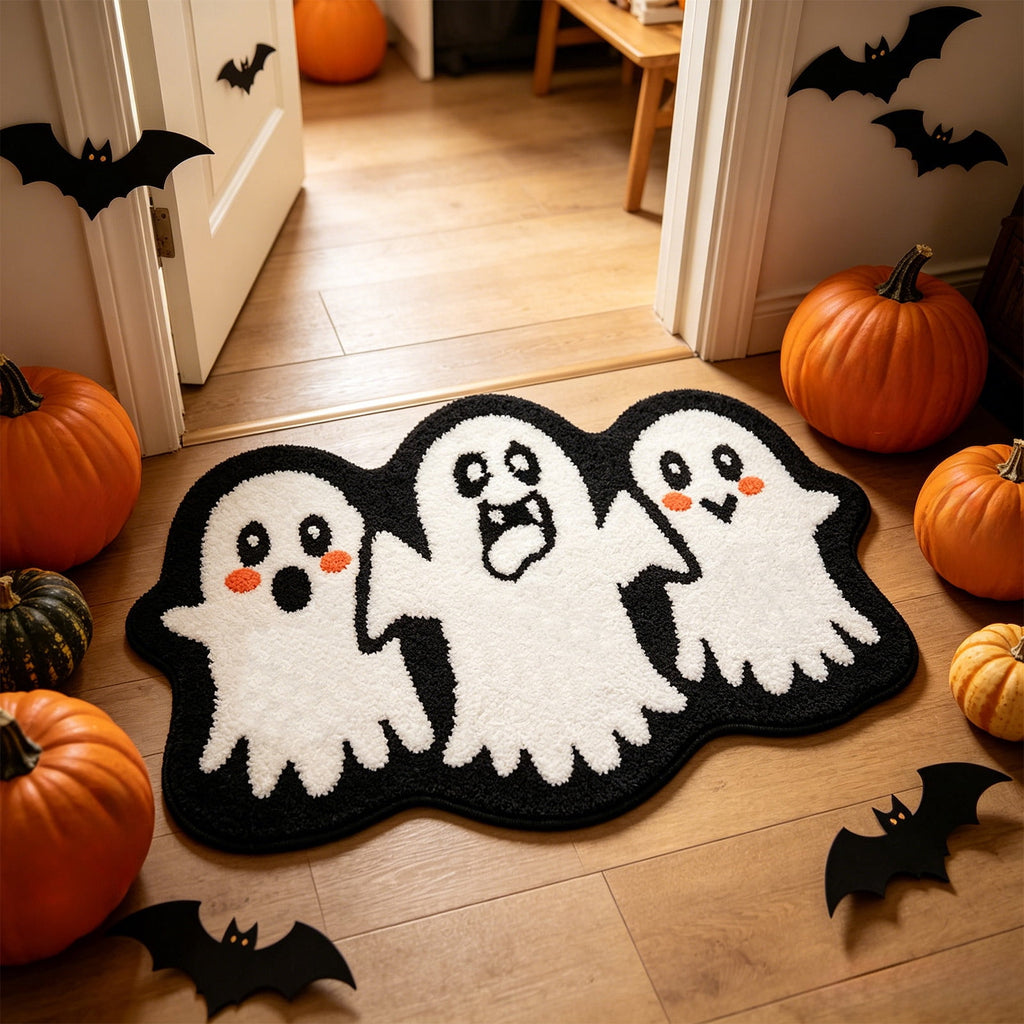 BingTong Cartoon Ghost Themed Fall Welcome Mat,Variety Spooky Adorable Ghost Shape Entryway Rug,Weather Resistant Low Profile Door Mat for Home Apartment Cafe Halloween Decoration Ghost F