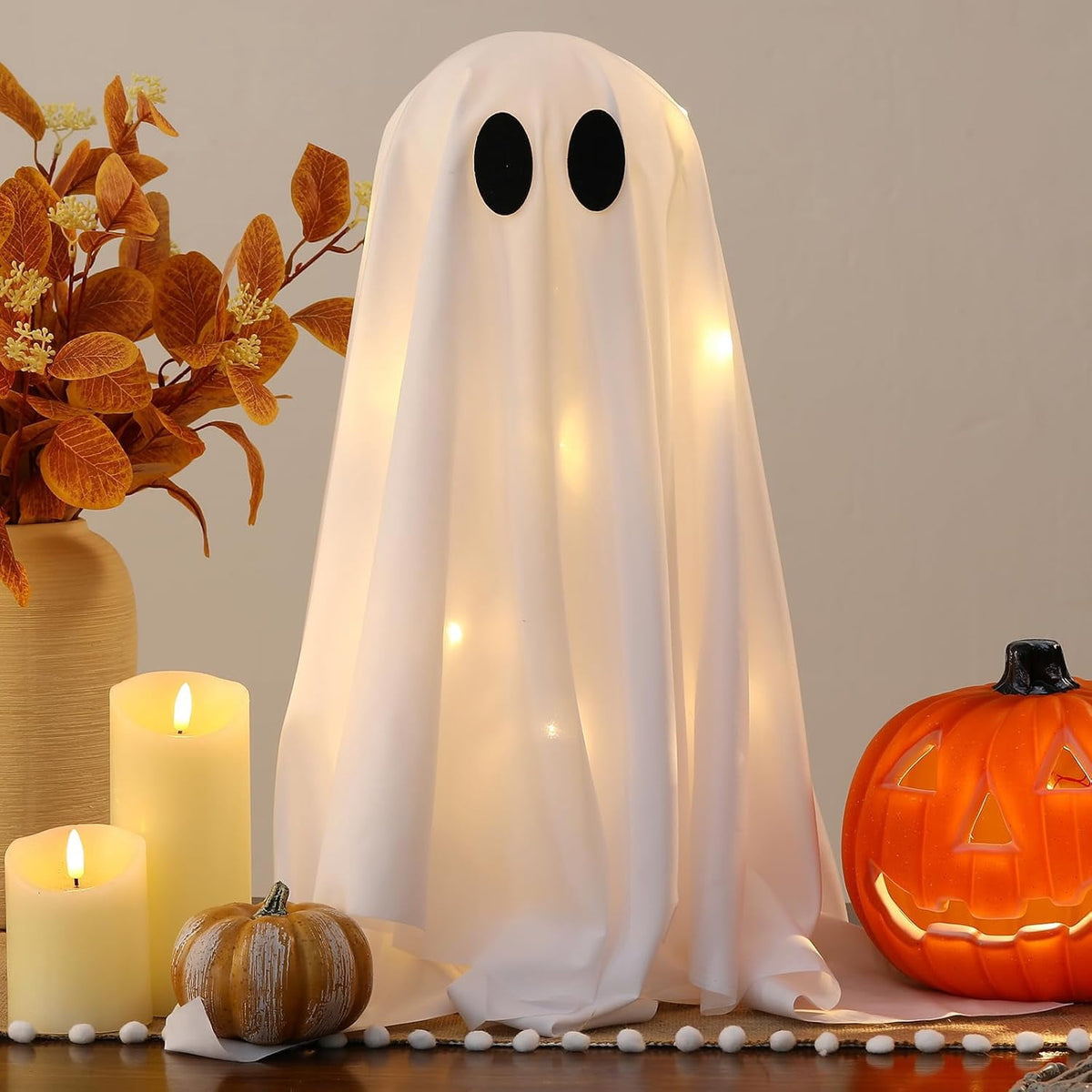 TETOU 2 Packs Halloween Spooky Ghosts with String Lights,Scary Cute Ghost for Halloween Decoration Indoor Party Home Table Room Kitchen Fireplace Decor