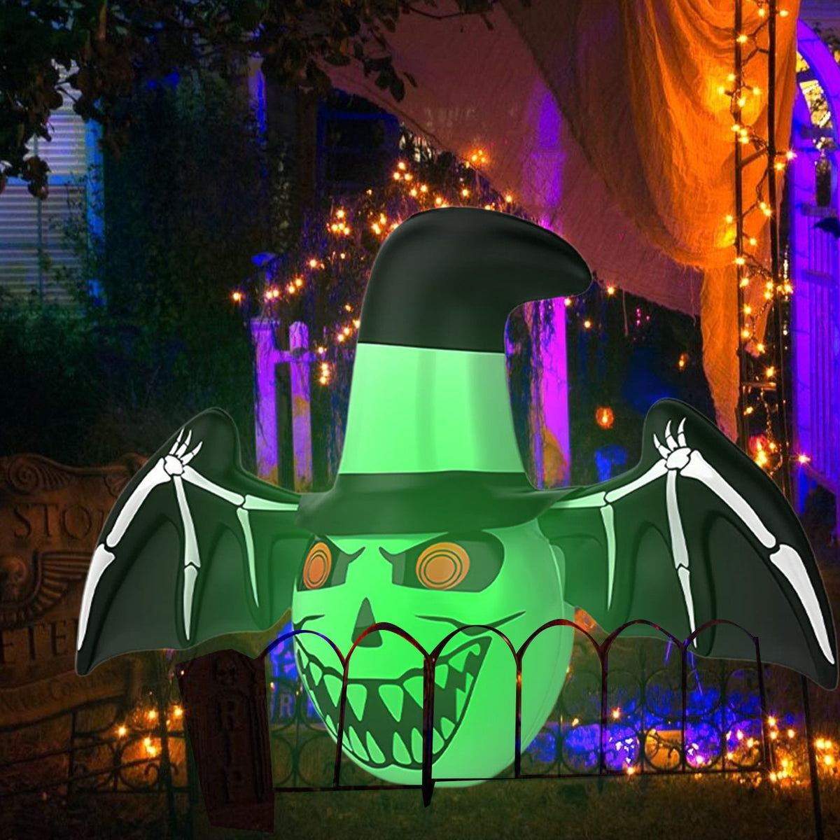 syligr Halloween Inflatable Bat for Yard and Garden Decor, Spooky Bat Decor with Lighted for Outdoor, 24x40 Inch, Porch Patio Lawn Ornament, Trick-or-Treat Party Decoration