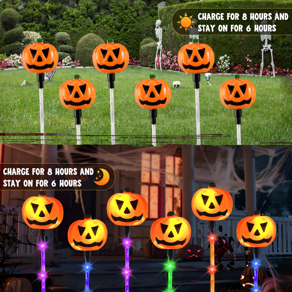 Joyfy 3 Pack 3D Halloween Skull Head Pathway Lights Decorations Outdoor, Battery Operated Spooky Skeleton Decor with 3 Stakes for Home Front Porch Yard Decor