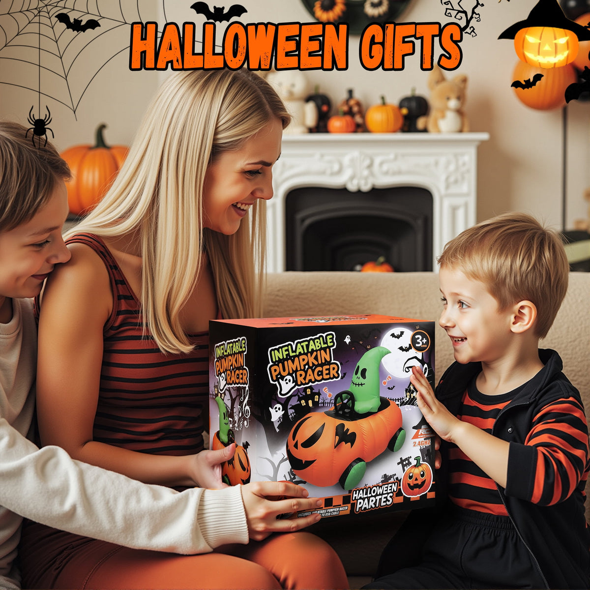 Firstness 2.4GHz Remote Control Halloween Inflatable Car Blow ups Pumpkin Ghost Rc Car,3 Music and LED Lights,360° Rotation,Aged 3+