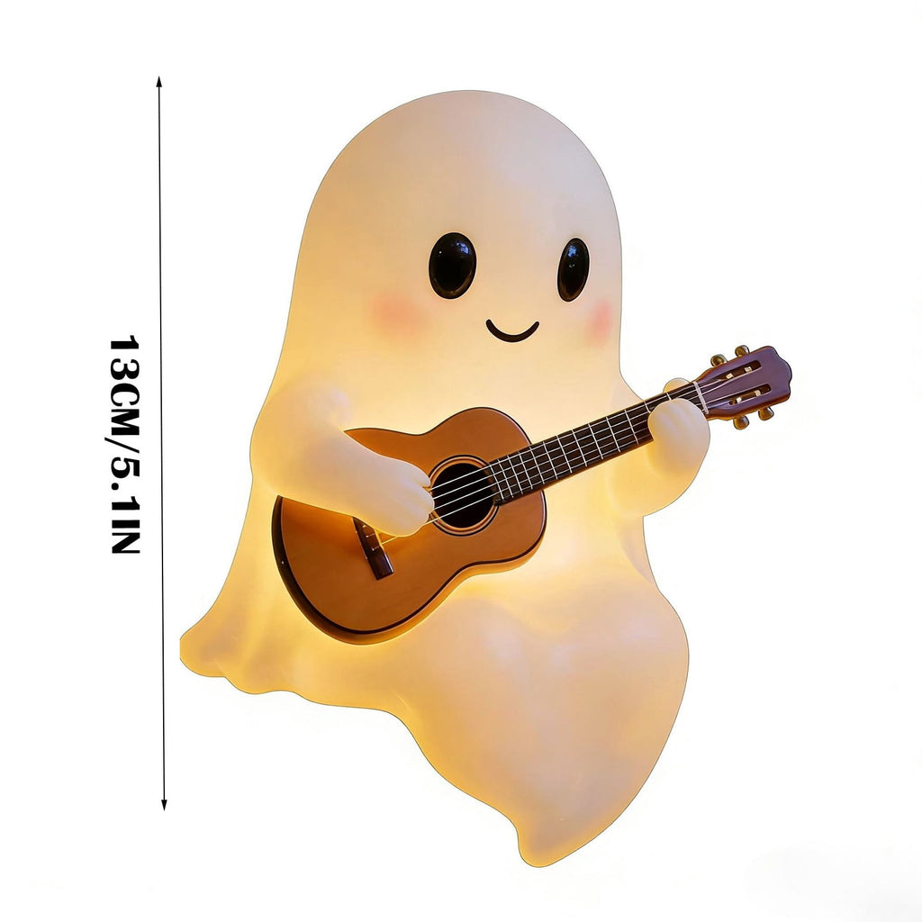 Halloween Ghost Night Light, Cute Ghost Playing The Guitar Lamp, Ghost Warm Lighted Figurine Lamps for Party Bedroom Study Room Home Dorm, Halloween Decor Indoor
