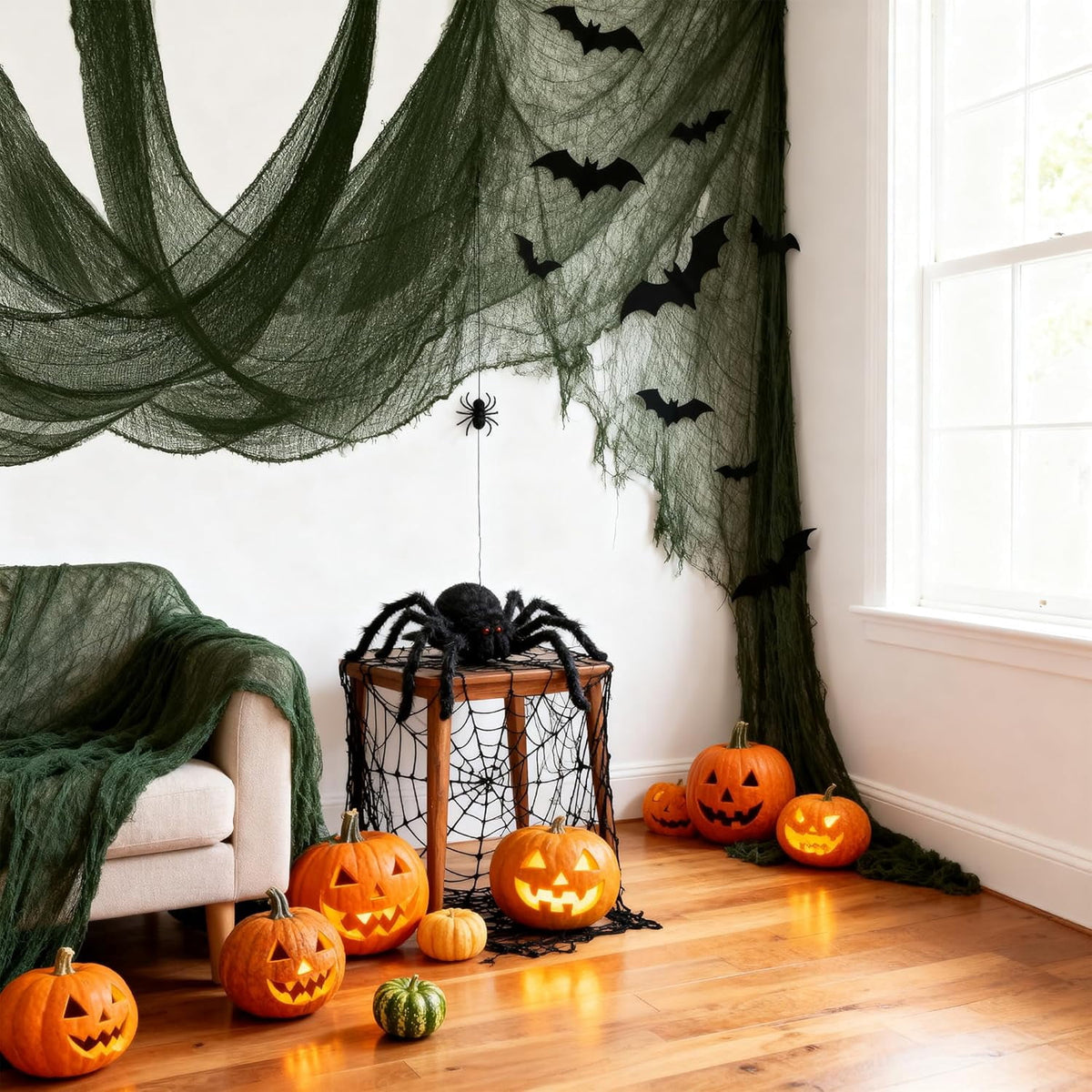 CQHVKQ 5 Pack of Halloween Creepy Gauze Cloth Decoration Set, Indoor Outdoor Black Scary Halloween Gauze Tapestry Decor, Spooky Decorations for Home, Yard, Haunted House & Party Supplies, 72" x 30"