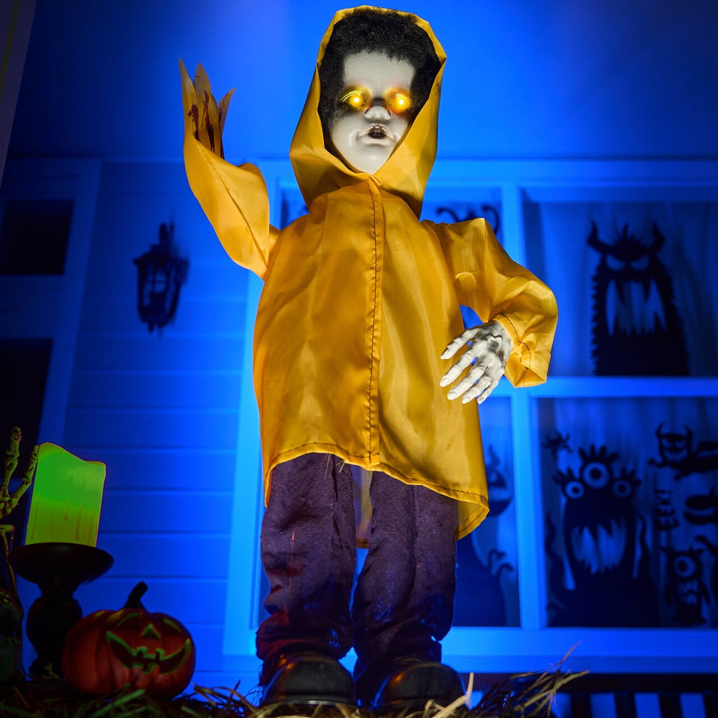Joyfy Halloween Decorations Outdoor, 72"(6ft) Light Up Animated Scary Decorations Pumpkin Ghost with Sound Activation,Animatronics Pumpkin Decorations for Haunted House Prop Yard Decor