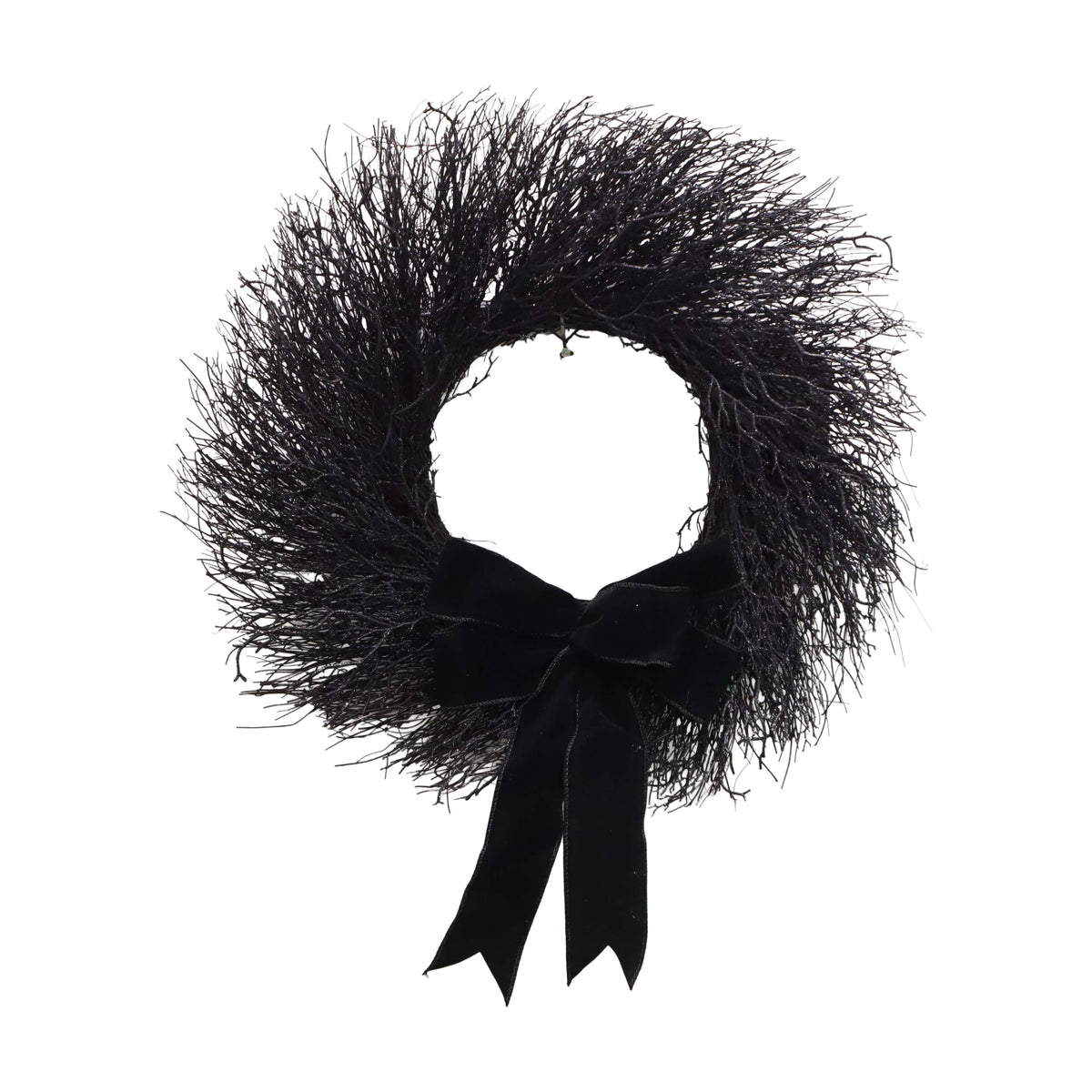 My Texas House Halloween Black Twig Wreath with Bow, 24"