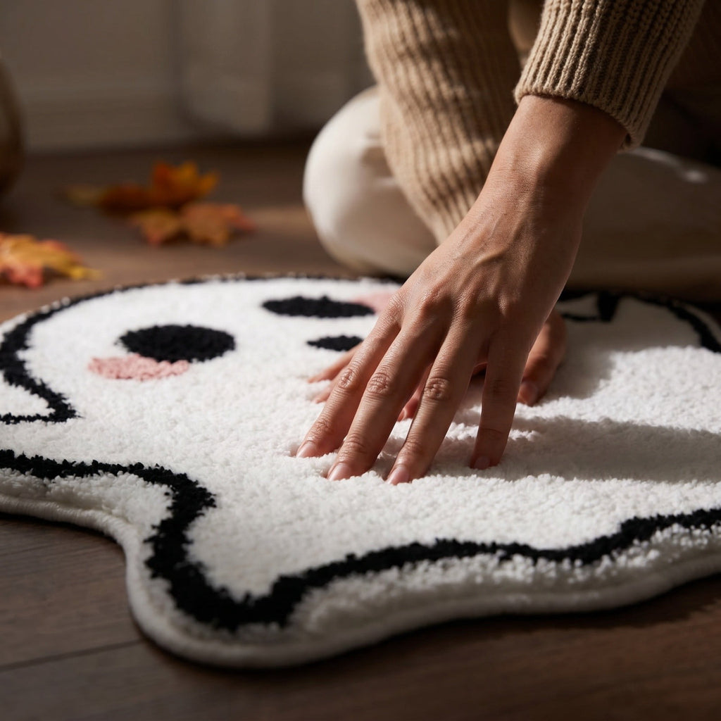 Halloween Decor White Ghost Rug 24x16 inches, Handmade Tufted Fluffy Aesthetic Area Rugs, Cute Soft Cool Non Slip Floor Carpet Bath mat, Living Room, Bathroom, playroom, Kitchen