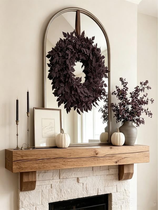DAMAI 24" Artificial Cimicifuga Wreath,Moody Burgundy Leaf Fall Garland,Front Door Wreath for Halloween Autumn Harvest Halloween Home Door Wall Farmhouse Mantel Decor