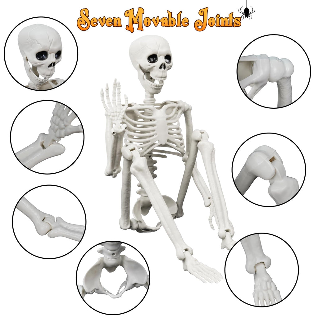 TETOU 2Pcs Halloween Human Cat Skeletons,35.4 Inch Realistic Full Body Movable Posable Skeleton for Halloween Garden Yard Porch Party Haunted Graveyard Indoor Outdoor Decororation
