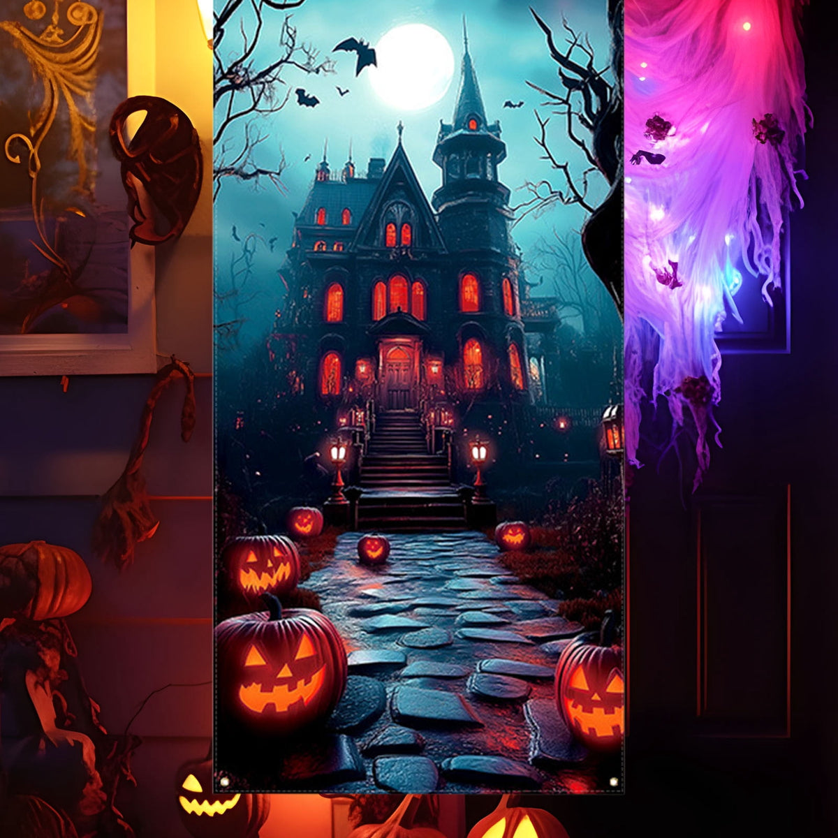 DAMAI Halloween Door Hanging Curtain Party Festival Scene Layout Supplies Decorative Porch Hanging Cloth