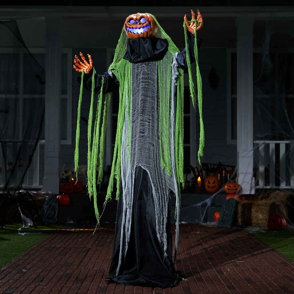 Joyfy Halloween Decorations Outdoor, 72"(6ft) Light Up Animated Scary Decorations Pumpkin Ghost with Sound Activation,Animatronics Pumpkin Decorations for Haunted House Prop Yard Decor