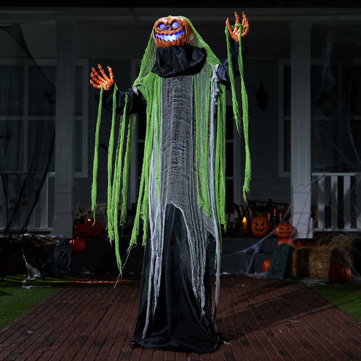 Joyfy Halloween Decorations Outdoor, 72"(6ft) Light Up Animated Scary Decorations Pumpkin Ghost with Sound Activation,Animatronics Pumpkin Decorations for Haunted House Prop Yard Decor