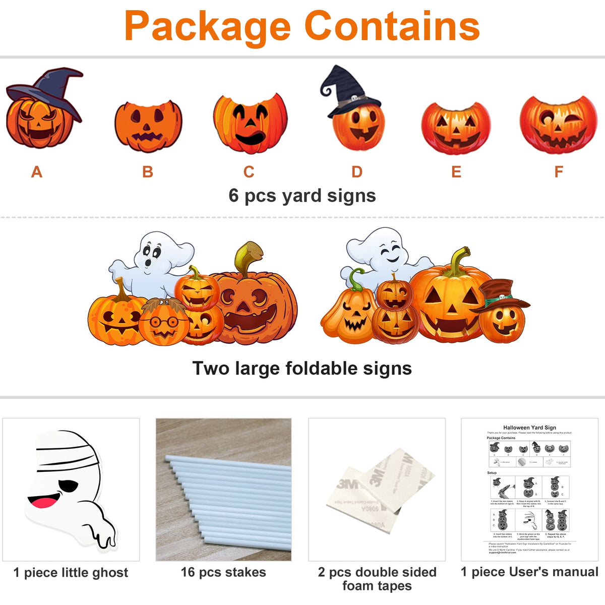 GameXcel Halloween Decorations Outdoor Yard Signs with Stakes, 34.8 in Tall Vertical Pumpkin and Ghost Decor, Weather-Resistant, 2 Count