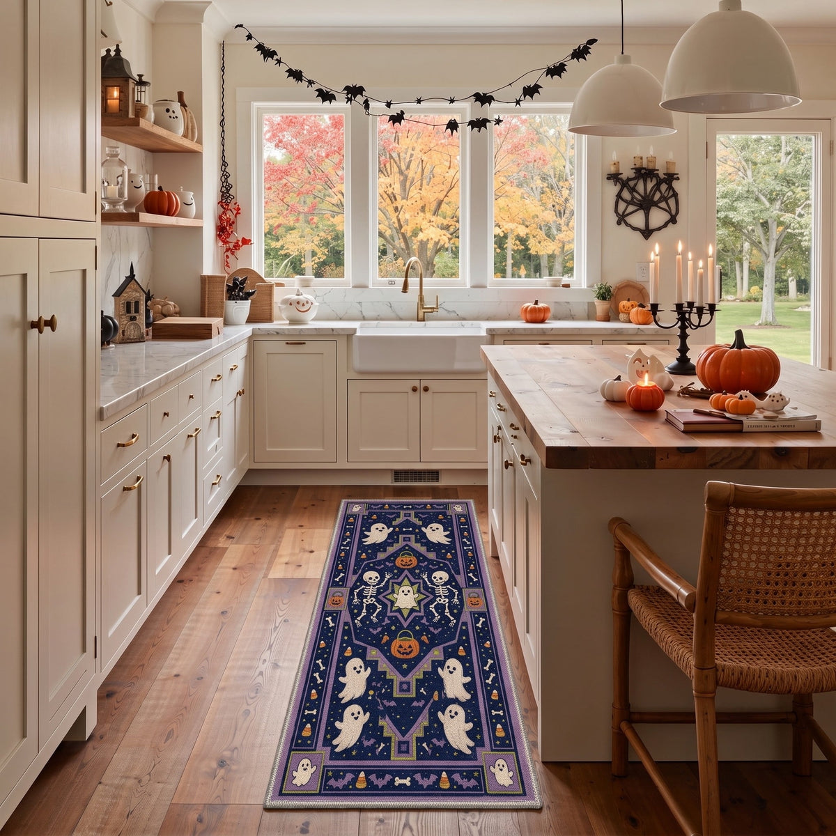 KUETH 3'x5' Halloween Machine Washable Area Rug, Non-Slip Rugs for Living Room, Bedroom and Dining Room, Orange