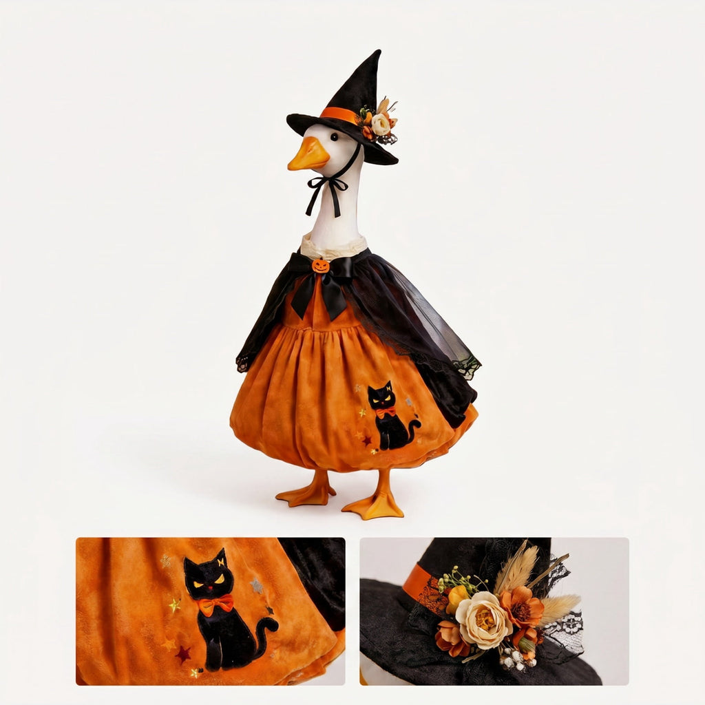 Halloween Garden Porch Decor, Porch Goose Outfits Halloween, 23 Inch Porch Goose Outfits, Witch Dress and Hat Set, Fits 23X11X26 Inch Standing Plush Goose for Front Porch Lawn