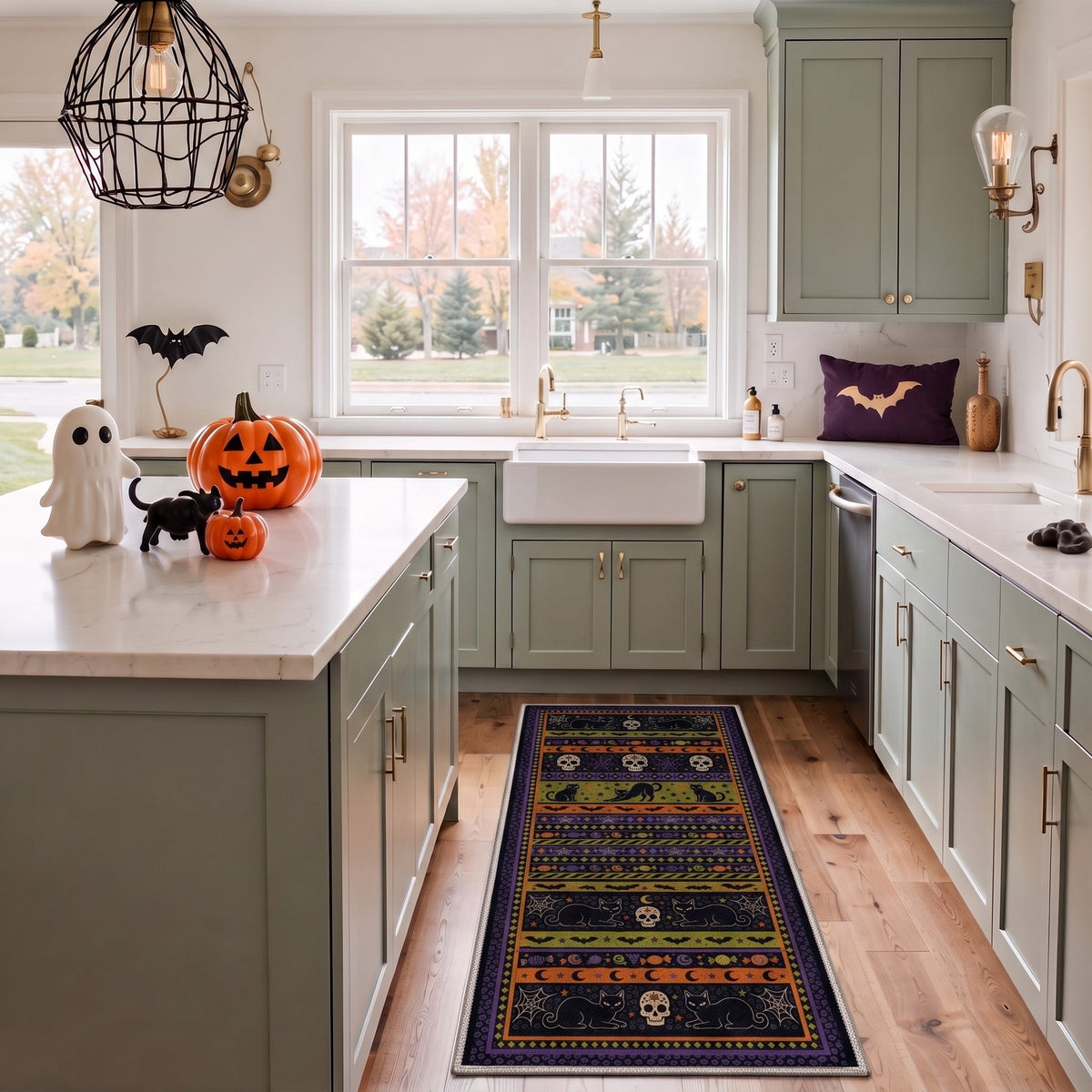 KUETH 3'x5' Halloween Machine Washable Area Rug, Non-Slip Rugs for Living Room, Bedroom and Dining Room, Orange