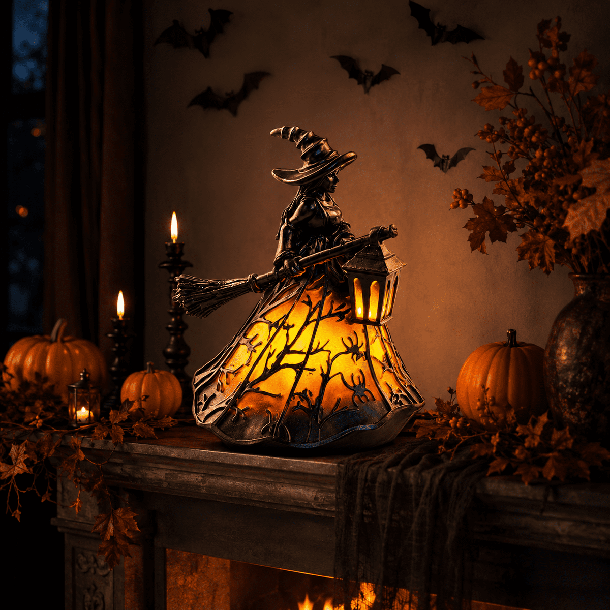 Diceymbol 11.81 Inch Halloween Ghost Night Light, Witch Hat Ghost Lamp with Jack O Lantern, Halloween Decorations Indoor for Table Mantel Party Decor