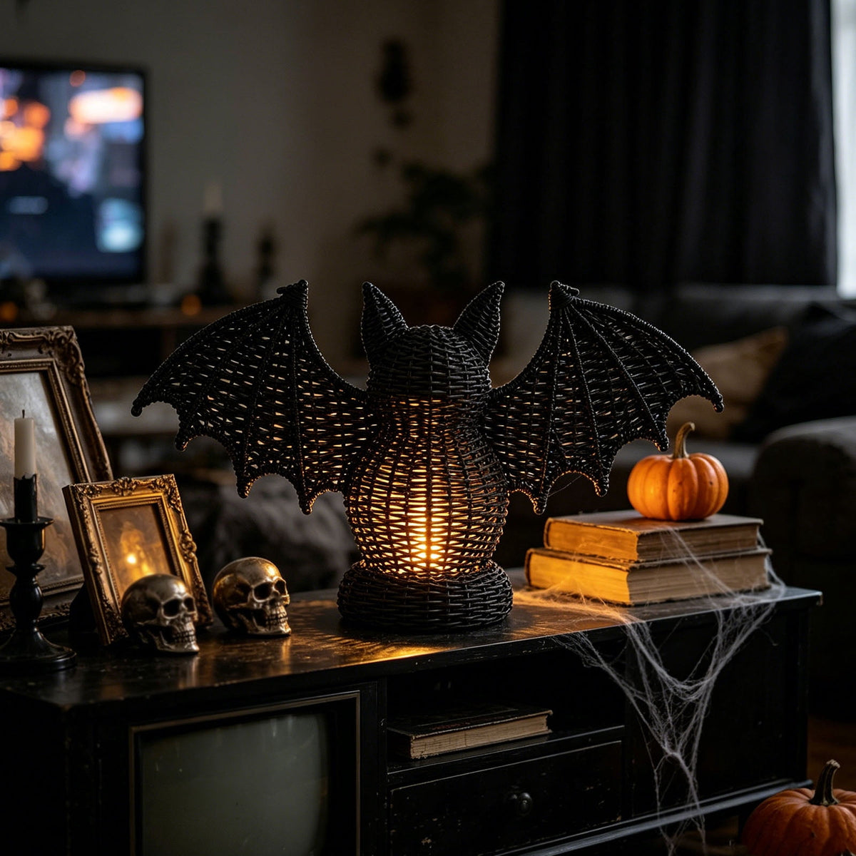 THOPBPRK 2026 Black Halloween Woven Pumpkin Jack-O'-Lantern, Halloween Decorations Pumpkin, USE LED Candle, Rattan Fall Halloween Decor for Home, 1Pack 11.8 Inch A