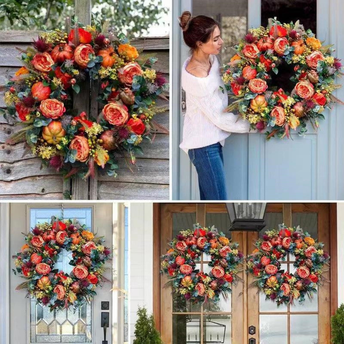 Nkmbld 4th of July Wreaths for Front Door, Independence Day Wreath Red White Blue Flower Wreath for Independence Day Memorial Day Flag Day Decor