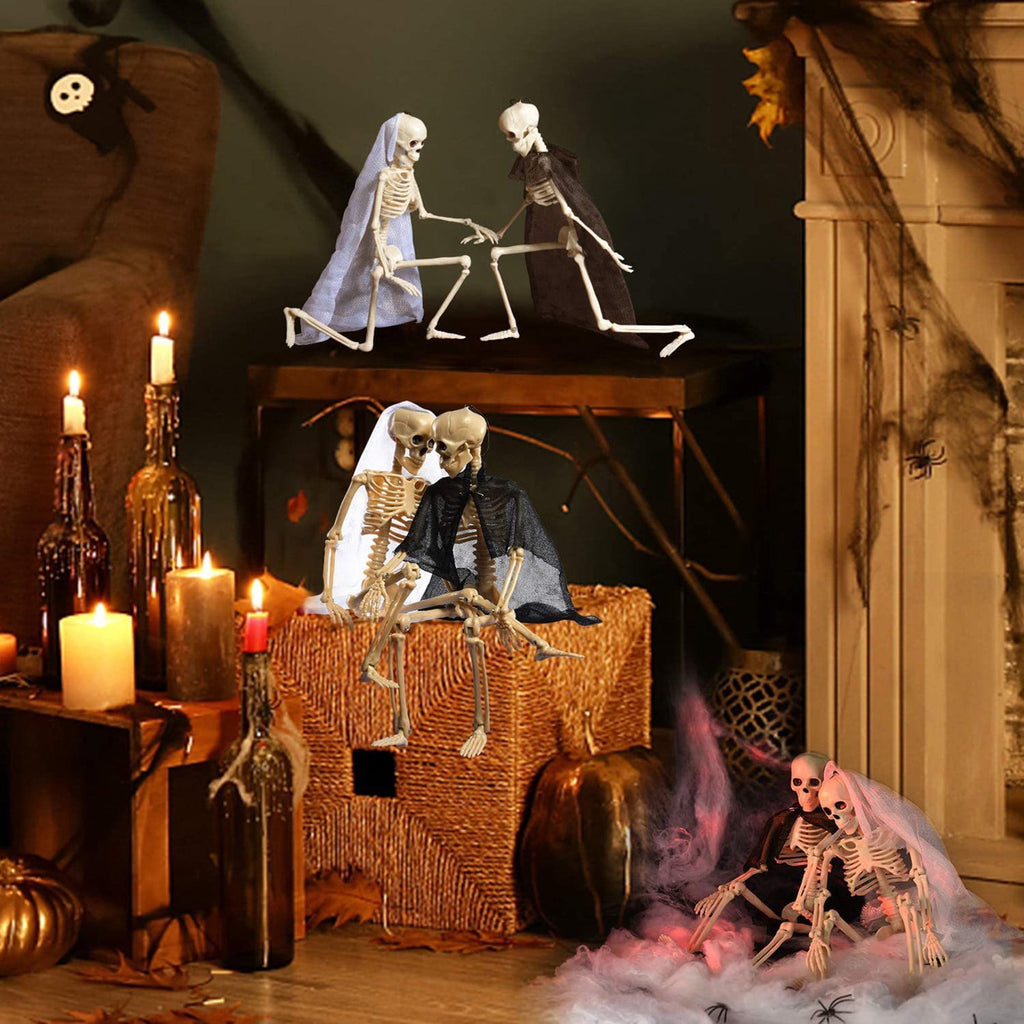 Beautynvta Posable Halloween Skeletons Decor, 15''x4.7'' Small Hanging Skeleton with Movable Joints for Halloween Decorations, Graveyard Props