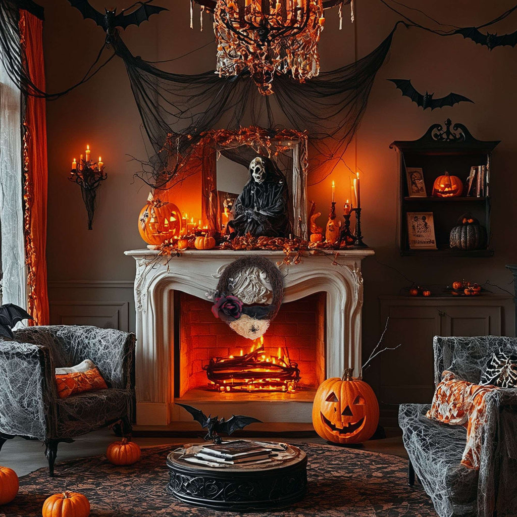 Spencer Halloween Wreath for Front Door, 10 Inch Halloween Garland with Black Rose, Crow, Spider and Twig Branch for Home Porch Window Wall Decor