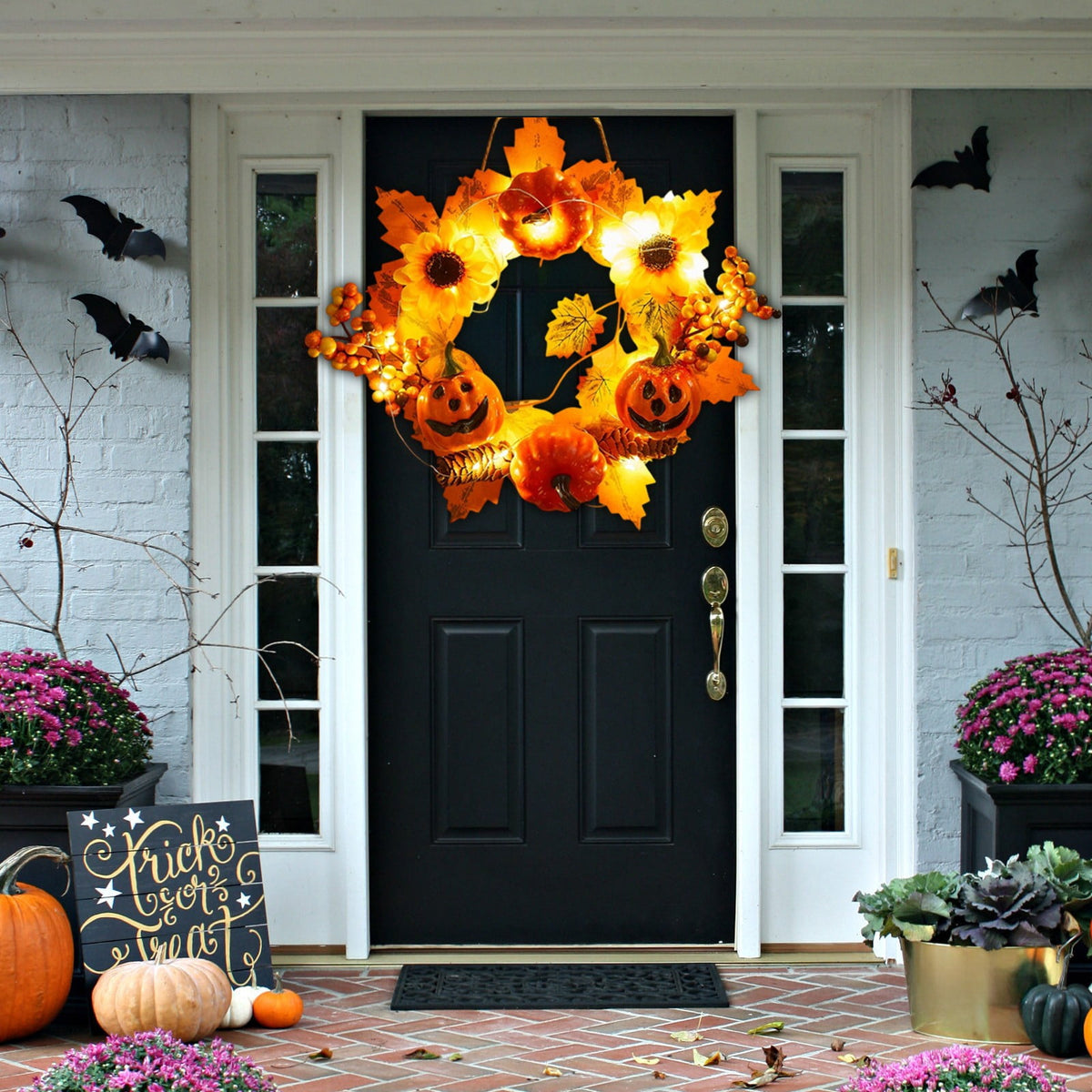 Halloween Wreath Festival Decoration Maple Leaf Pumpkin Wall Hanging Arrangement Harvests Festival Door Hanging Fall Decor for Fireplace Porch Table 11.81 in