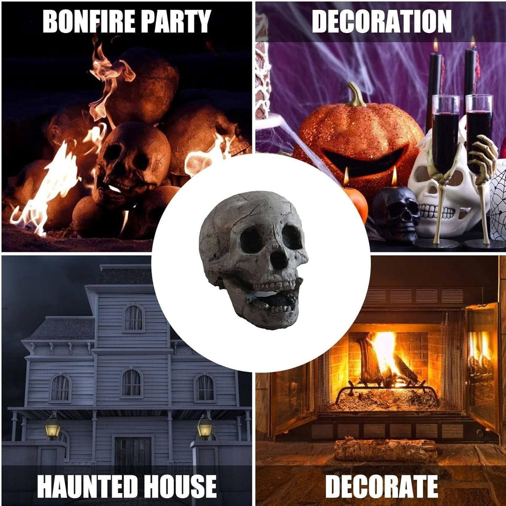 XGFHYJEH Halloween Fire Pit Skull Decoration, Reusable Fireproof Human Skull Gas Log for Indoor Outdoor Fireplaces Bonfire, Ceramic Simulation Halloween Skull Props, Halloween Horror Skulls Decor