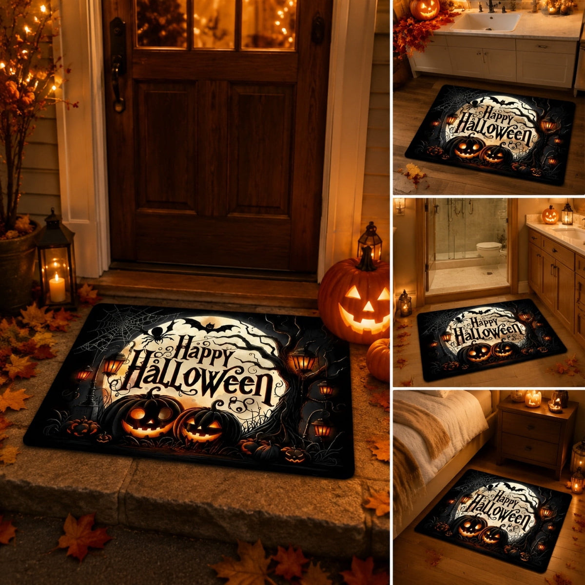 Halloween Celebration Doormat 16x24 Inch, Spooky Ghost Entrance Mat for Front Porch Indoor Outdoor, B