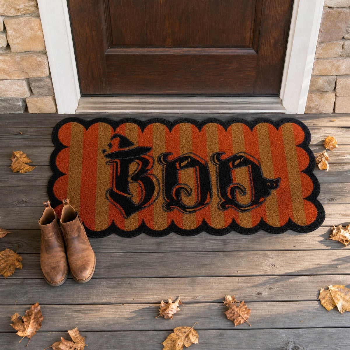 PYURTEP Halloween Door Mat Pumpkin Bat Pattern Entryway Doormats Non-Slip Indoor Outdoor Welcome Mat for Halloween Decor