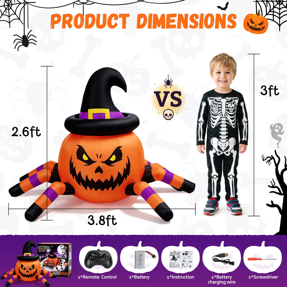 Firstness 2.4GHz Remote Control Halloween Inflatable Car Blow ups Pumpkin Ghost Rc Car,3 Music and LED Lights,360° Rotation,Aged 3+