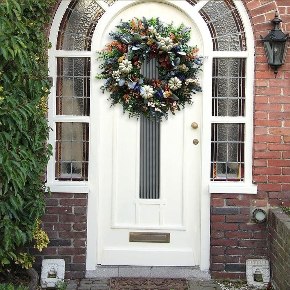 KOMI 2024 Fall Peony and Pumpkin Wreath for Front Door - Year Round Durable Farmhouse Wreath with Maple Leaves, Berries, Pinecones, and Pumpkins for Thanksgiving, Halloween, and Seasonal Home Decor