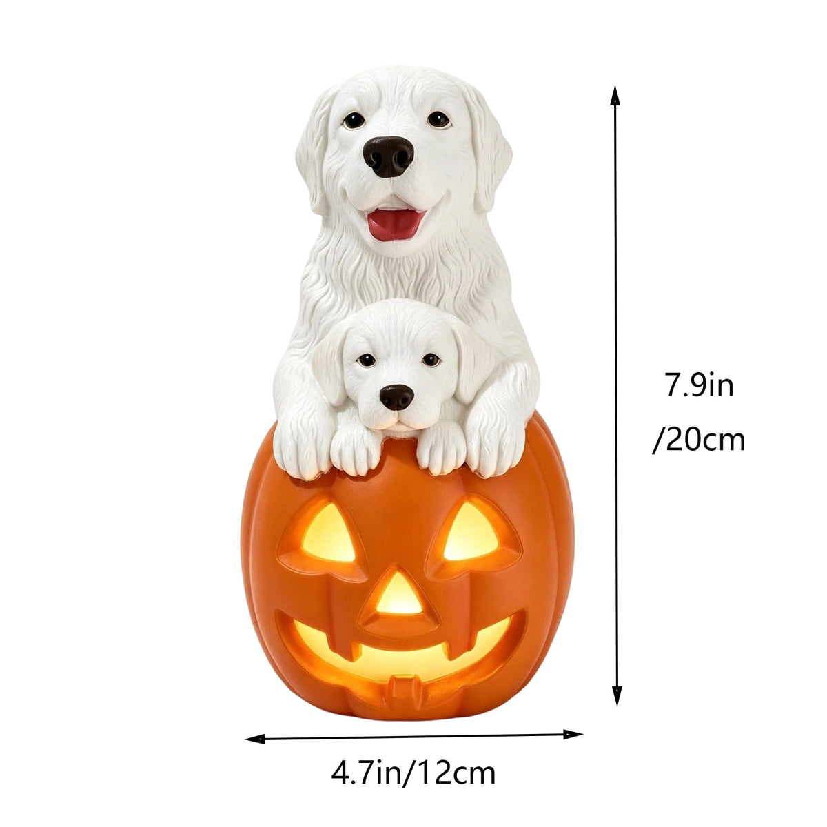 Clearance! Halloween Light‑Up Dog Figurine, 7.9in Scarecrow Dog Statue with Glowing Pumpkin, Waterproof Resin Table Yard Decor