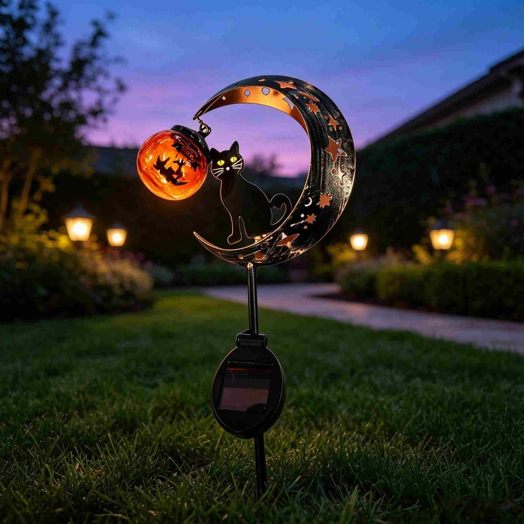 Halloween Solar Garden Stake Light,Metal Hanging Pumpkin Lantern Waterproof for Yard Lawn Proch