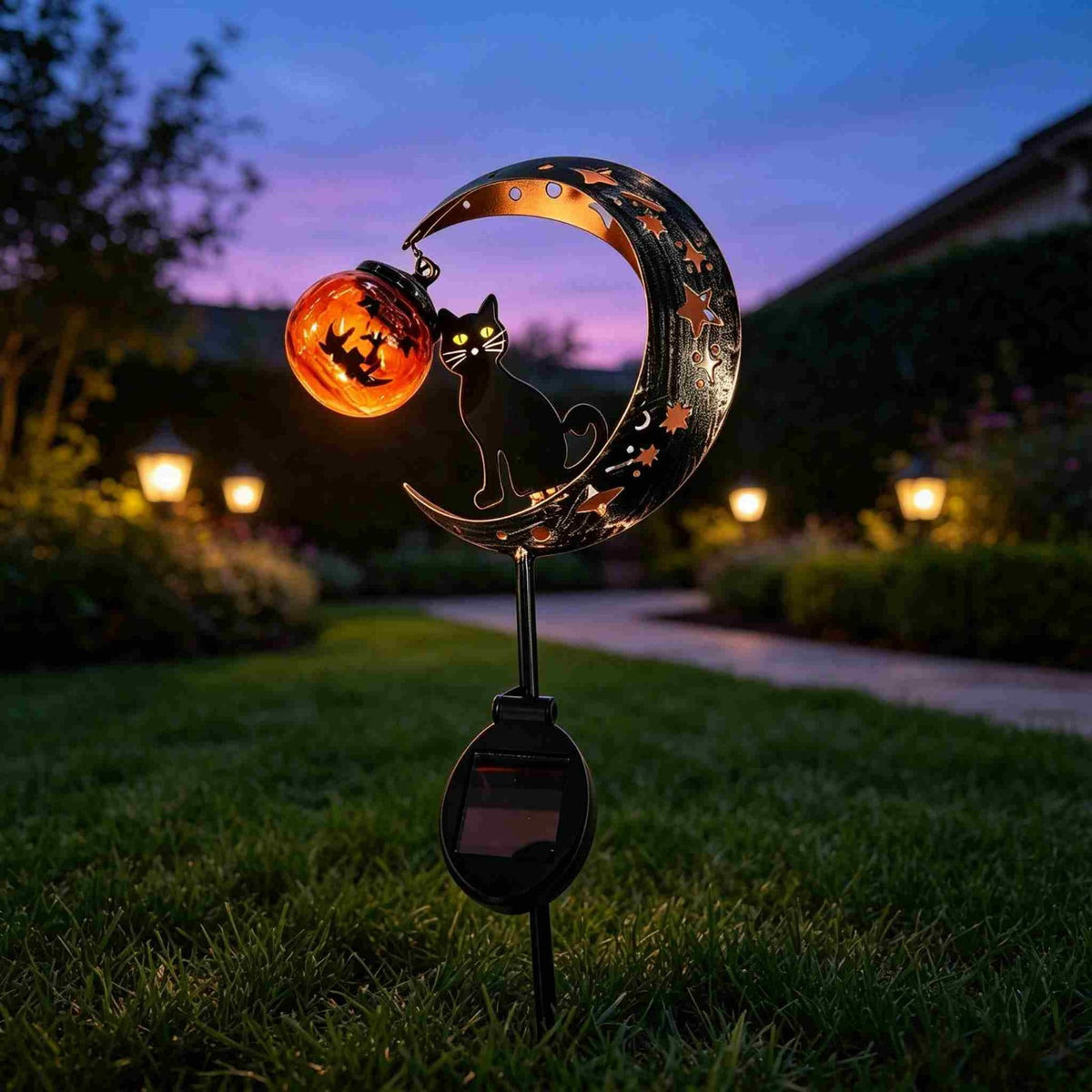 Halloween Solar Garden Stake Light,Metal Hanging Pumpkin Lantern Waterproof for Yard Lawn Proch