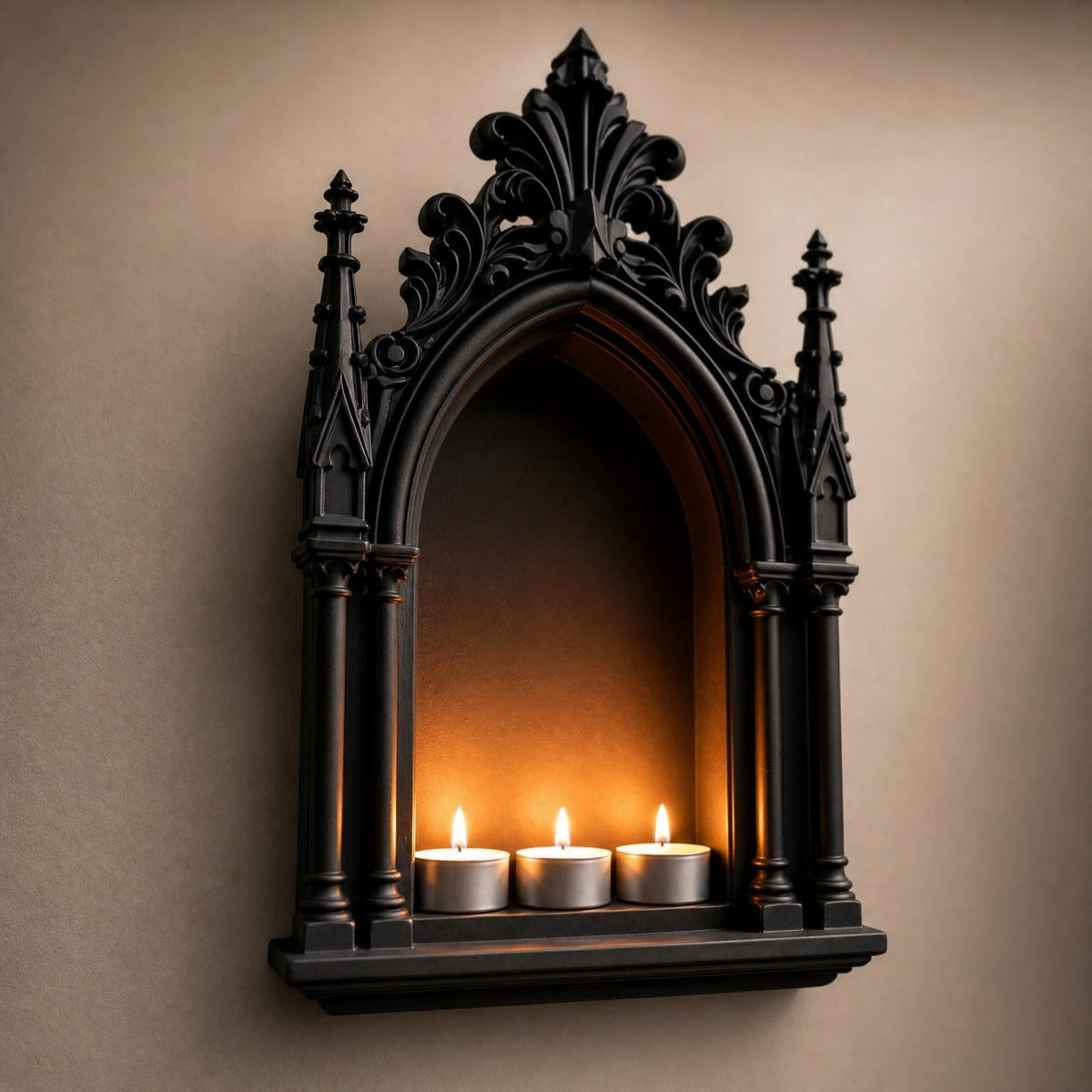 Gothic Wall Sconce,Medieval Candle Holder Black Arch Wall Decor Cathedral Style Hanging Accent For Bedroom Living Room Fireplace Entryway Halloween Theme Party Vintage Home Decoration Display