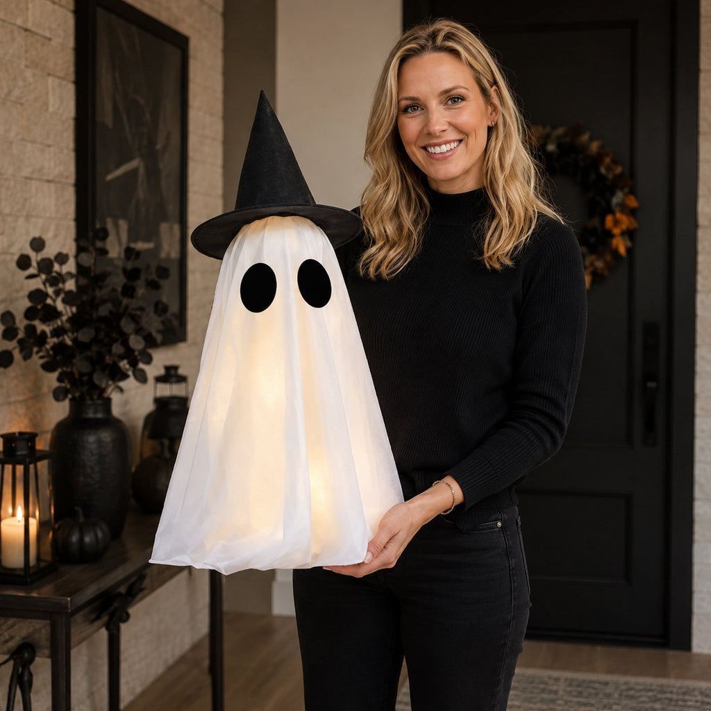Halloween Decorations Indoor Light Up Ghosts with Bow, Easy to Assemble Light Up Spooky Ghosts Decoration Halloween Party Decorations for Porch Yard Mantel Home