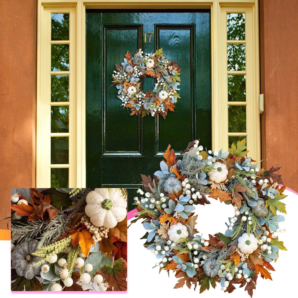 Btomtd Diameter 8" Pumpkin Skull Wreath Halloween Decor Acrylic Round Disk Hanging Ornament with Garland for Front Door Window, B