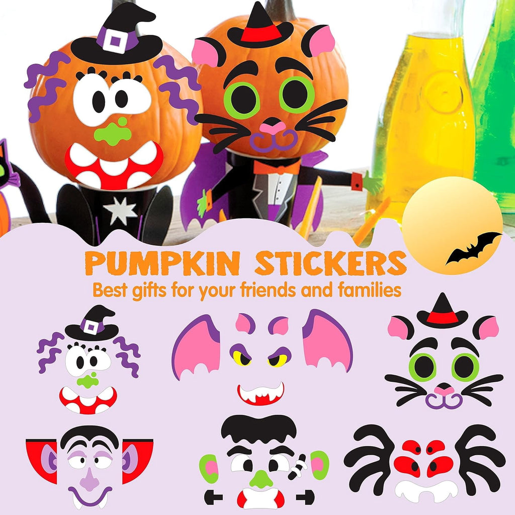 Joyfy 16 Faces Halloween Pumpkin Decorations Stickers Foam Craft Kit, 18 Sheets 16 Designs Halloween Party Favors for Kids, Party Supplies Arts Activities, Jack O Lantern Face Sticker School Gifts