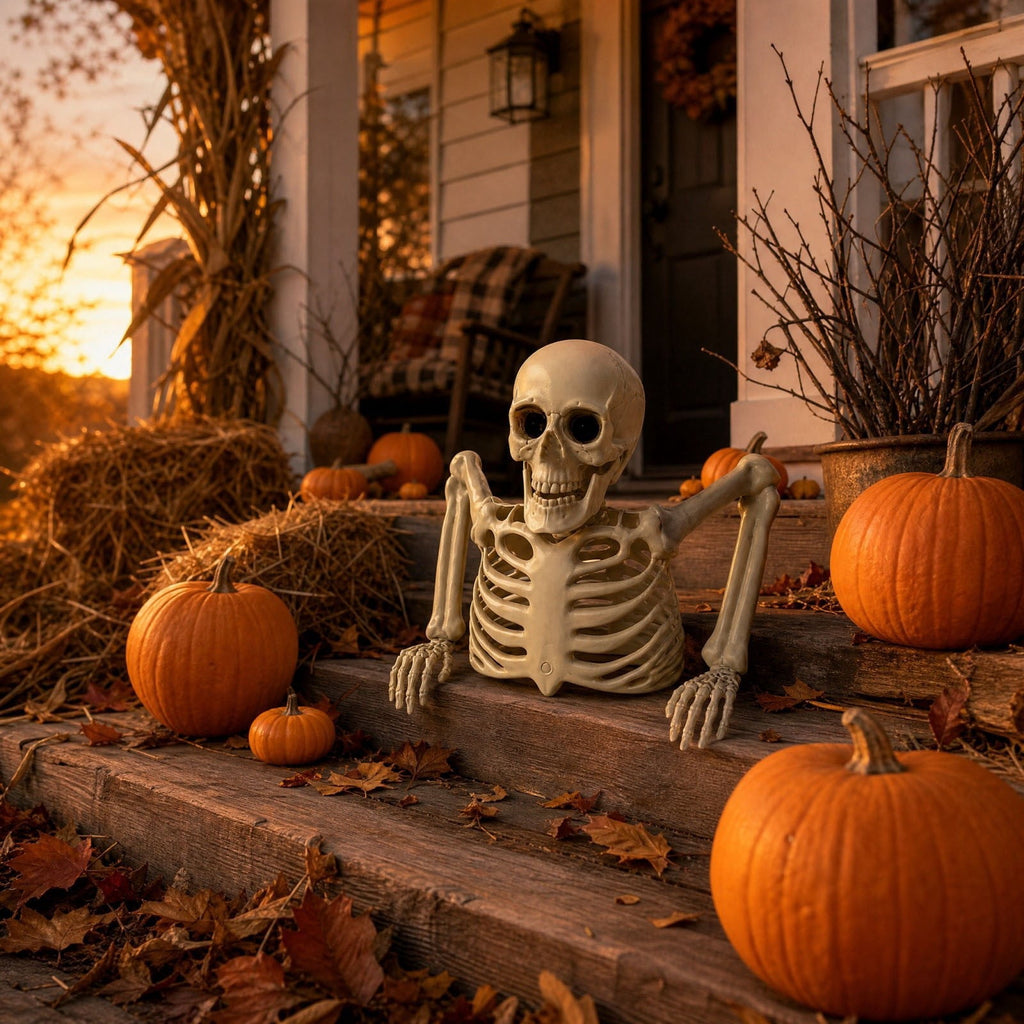 Realistic White Plastic Half Torso Skeleton Tabletop Prop, Detailed Human Half Skeleton Halloween Desktop Decor, Weatherproof Indoor Outdoor Reusable Spooky Party Ornament